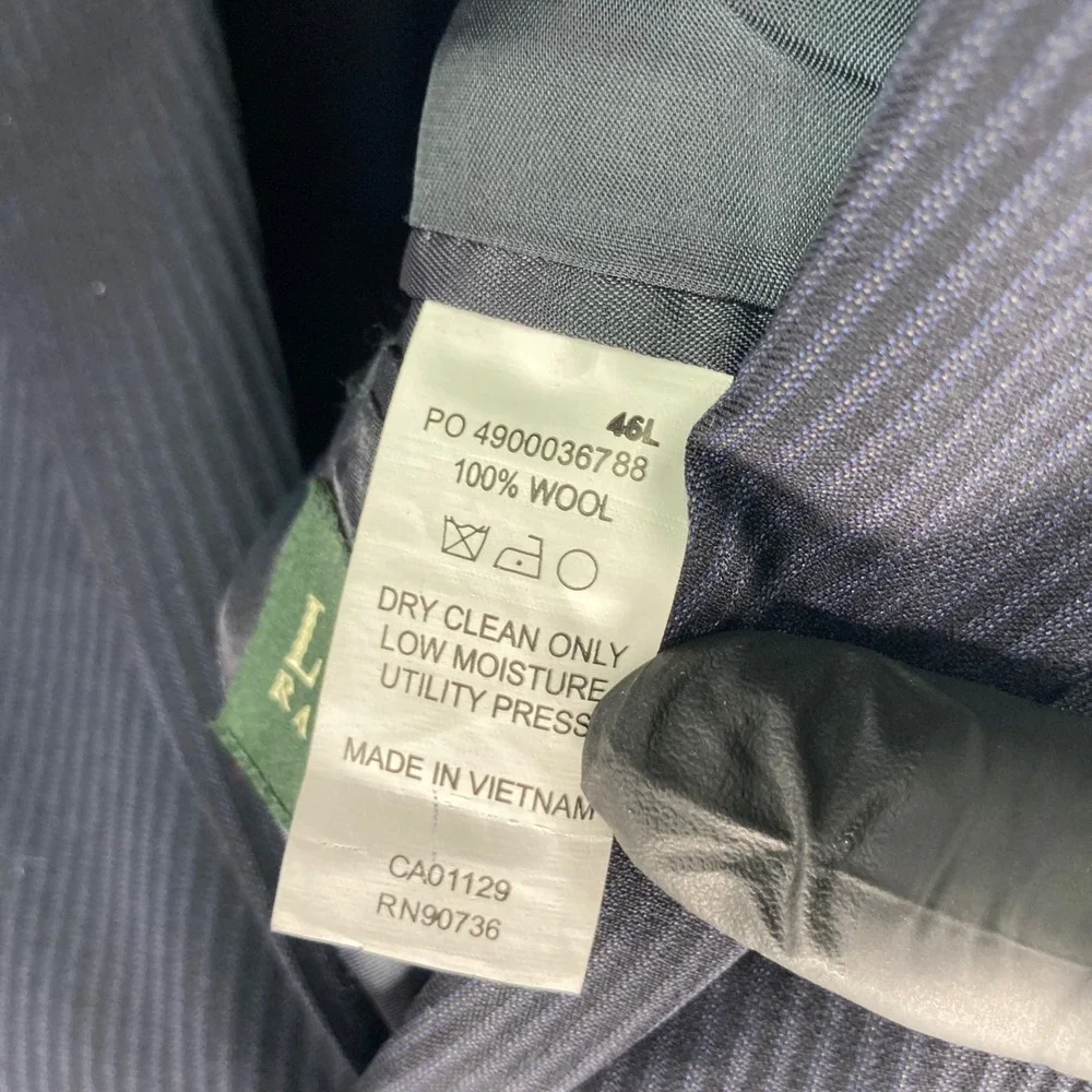 Lauren Ralph Lauren Mens 46L Navy Blue‎ Pinstripe 100% Wool Blazer Sport Coat - Picture 4 of 14